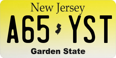 NJ license plate A65YST