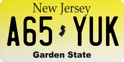 NJ license plate A65YUK