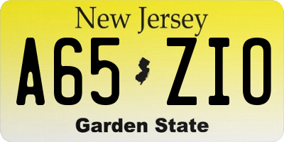 NJ license plate A65ZIO