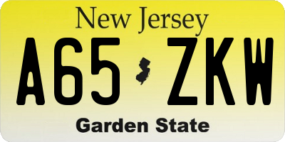 NJ license plate A65ZKW