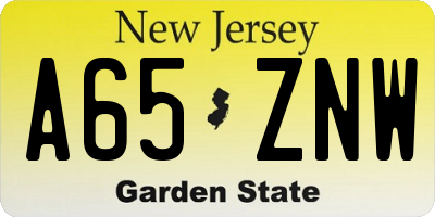 NJ license plate A65ZNW