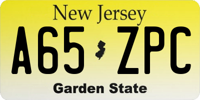 NJ license plate A65ZPC