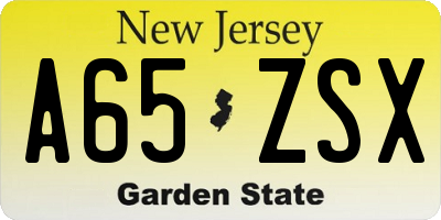 NJ license plate A65ZSX