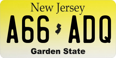 NJ license plate A66ADQ