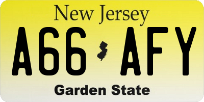 NJ license plate A66AFY