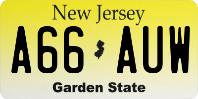 NJ license plate A66AUW