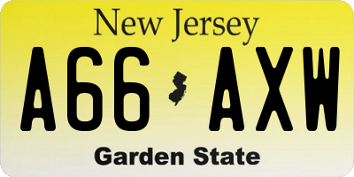 NJ license plate A66AXW