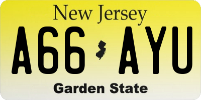 NJ license plate A66AYU