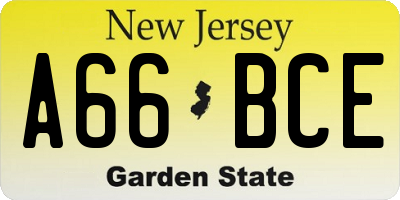 NJ license plate A66BCE
