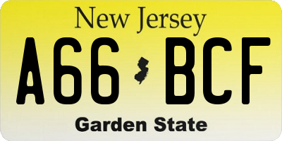 NJ license plate A66BCF