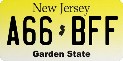 NJ license plate A66BFF