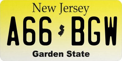 NJ license plate A66BGW