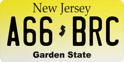 NJ license plate A66BRC