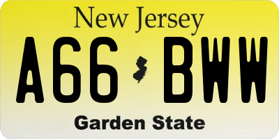 NJ license plate A66BWW