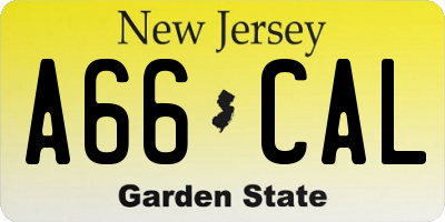 NJ license plate A66CAL
