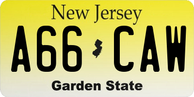 NJ license plate A66CAW