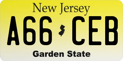 NJ license plate A66CEB