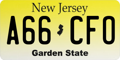 NJ license plate A66CFO
