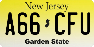 NJ license plate A66CFU