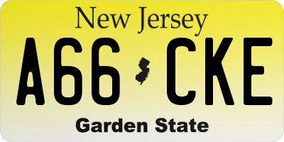 NJ license plate A66CKE