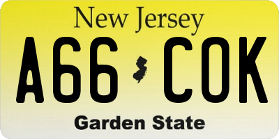 NJ license plate A66COK