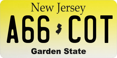 NJ license plate A66COT