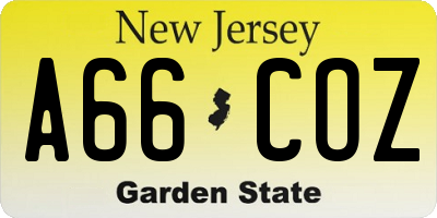 NJ license plate A66COZ