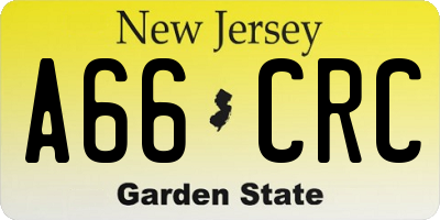 NJ license plate A66CRC