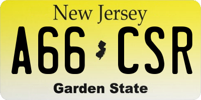 NJ license plate A66CSR