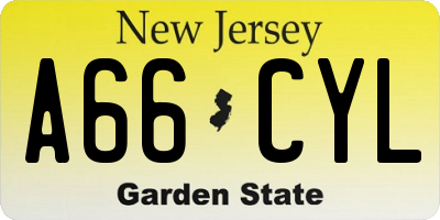 NJ license plate A66CYL