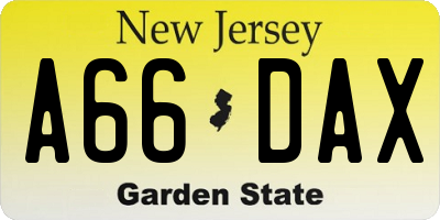 NJ license plate A66DAX