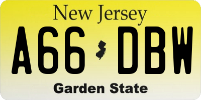 NJ license plate A66DBW