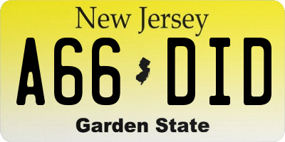 NJ license plate A66DID