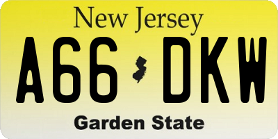 NJ license plate A66DKW