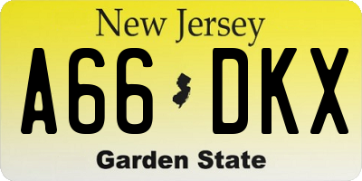 NJ license plate A66DKX
