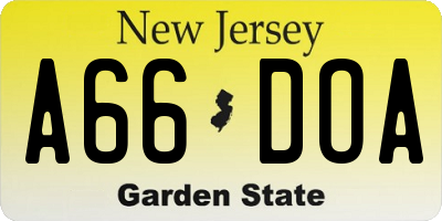 NJ license plate A66DOA