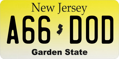 NJ license plate A66DOD