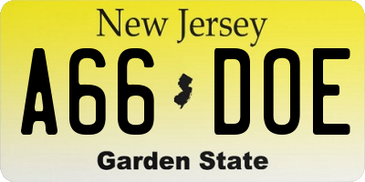 NJ license plate A66DOE