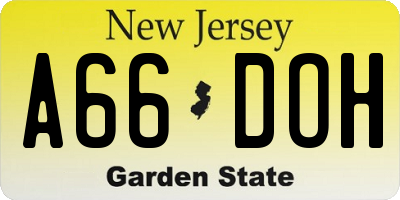 NJ license plate A66DOH
