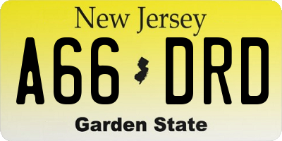 NJ license plate A66DRD
