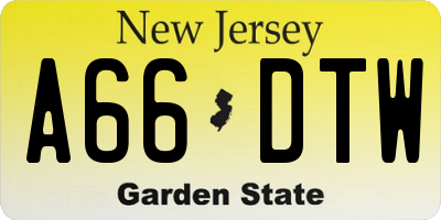 NJ license plate A66DTW
