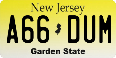NJ license plate A66DUM