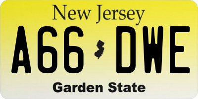 NJ license plate A66DWE