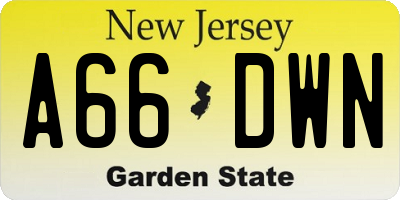 NJ license plate A66DWN