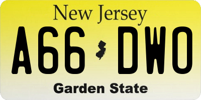 NJ license plate A66DWO