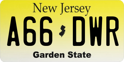 NJ license plate A66DWR