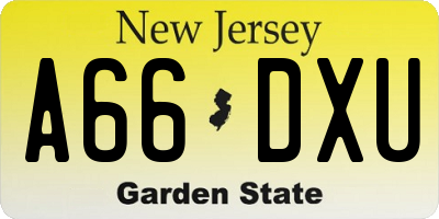 NJ license plate A66DXU
