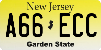NJ license plate A66ECC
