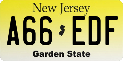 NJ license plate A66EDF