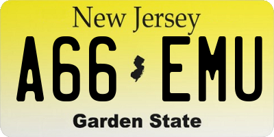 NJ license plate A66EMU